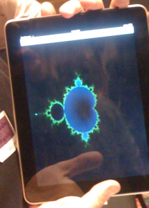 The Mandelbrot set, as rendered on an iPad.